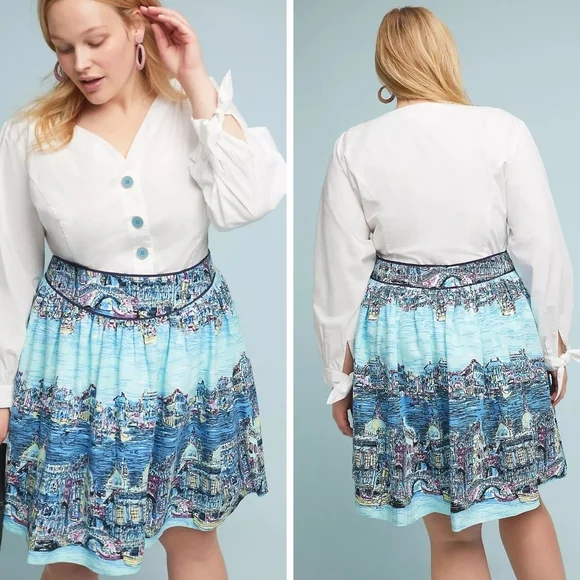 Anthropologie Colloquial a-line skirt Dear Gondolier Venice city print size 6 - Picture 2 of 8